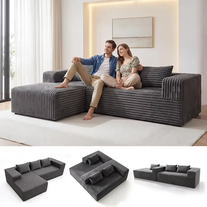 Modern Cloud Modular Compression L-Shape Sofa Bed Set Adjustable Features Fabric Covered Sponge Filled Lounge