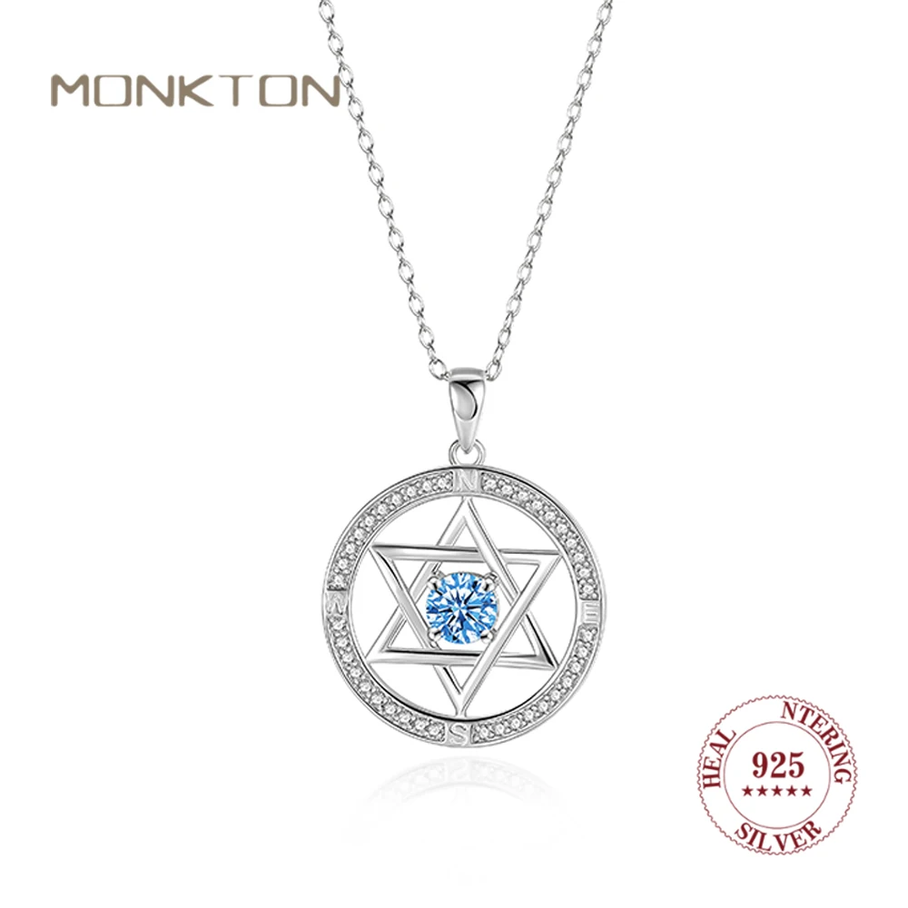 

Monkton 100% 925 Sterling Silver Full Circle Zirconia Nacklace for Women Fashion Hollow Star of David Jewelry Best Friend Gift