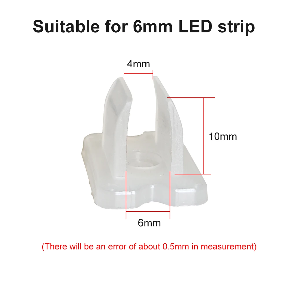 プラスチック製ネオンストリップライト,LEDコネクタ固定クリップ,壁掛け,6mm, 8mm, 10mm, 12mm,rgb 5050,5個-100個