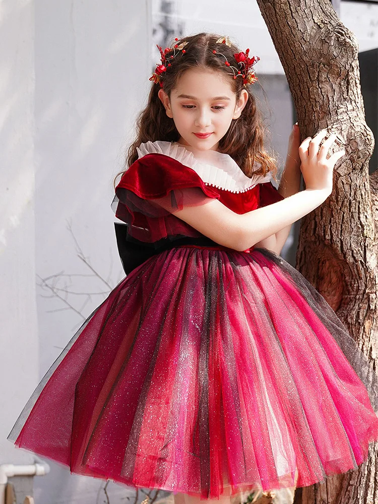 Christmas Dress Flower Girls Dress For Birthday Formal Party Junior Concert Banquet Princess Gown Party Dress For Kids Birthday