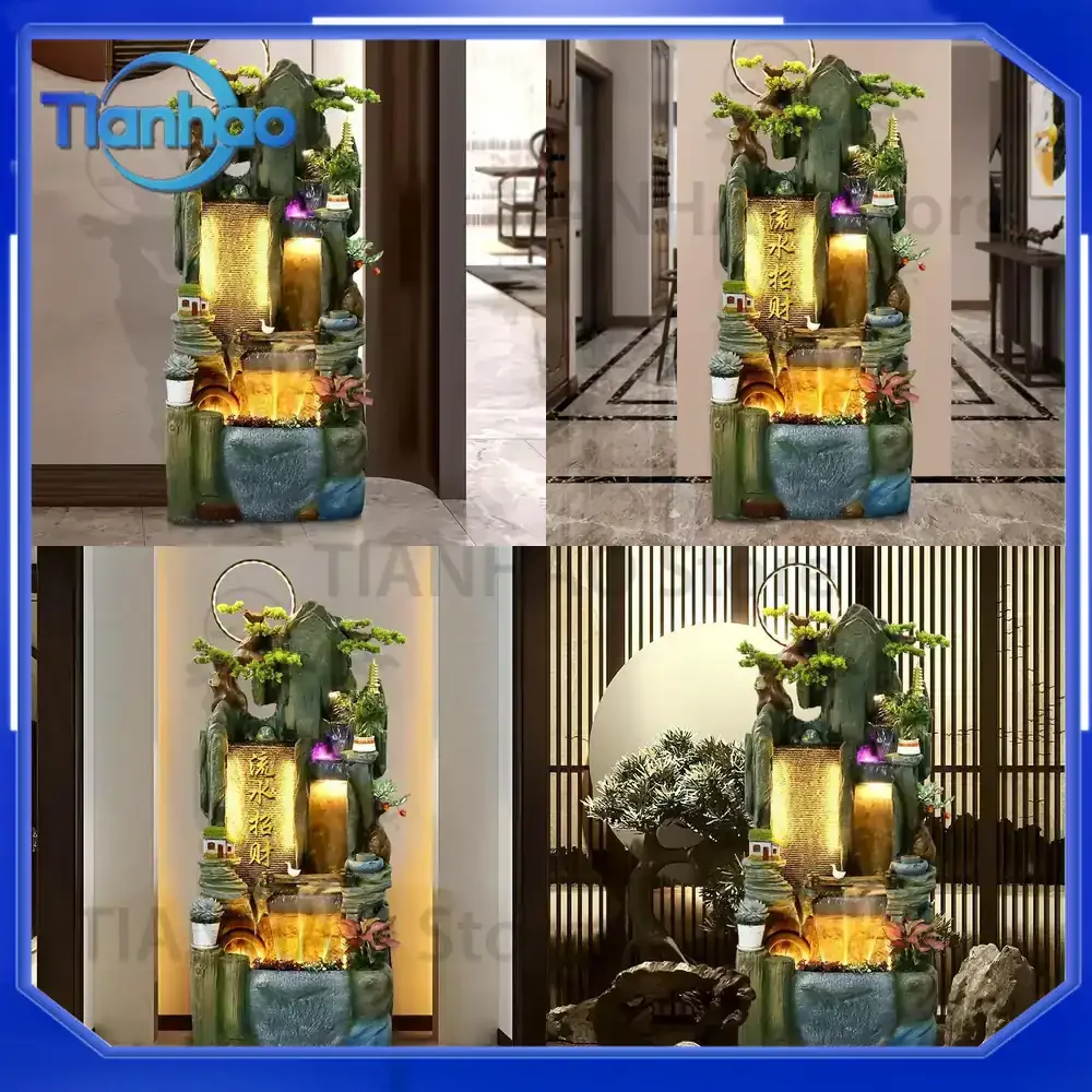 Fuente de Agua Feng Shui con Rocalla y Acuario, Adorno para Decoración del Hogar u Oficina, Atrae la Fortuna y la Riqueza, Exhibición de Pie
