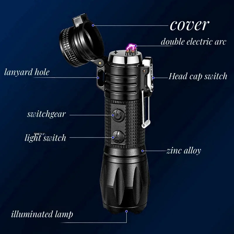 Portable Double Arc Lighter Outdoor Waterproof Lighting Plasma Pulse Electric Lighter with USB Rechargeable Smoking Accessories