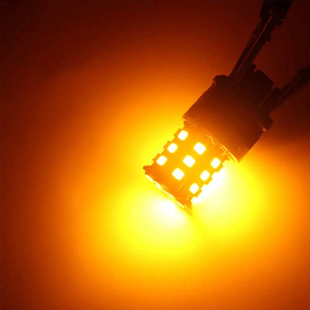 Żarówki LED 3157 3156 3057 4157 3056 Bursztynowe Żółte 12-24V Super Jasne 850 Lumenów Zamiennik do Żarówek Światła Stop (Zestaw 4 szt.)