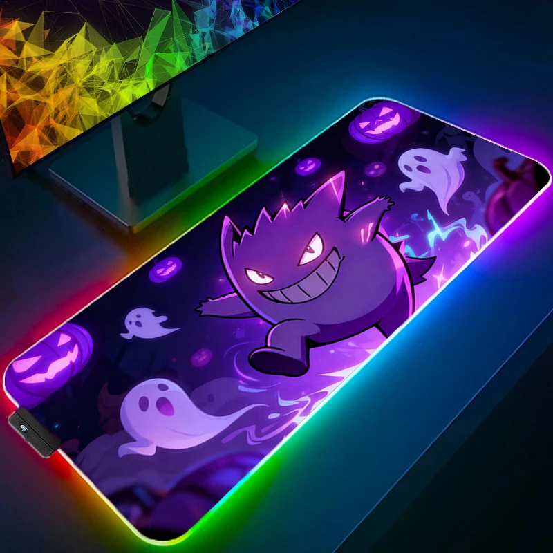 

RGB Mouse Pad Gamer Computer P-Pokemons Gengar Pc Backlight Mousepad Carpet Gaming Accessories Keyboard LED Desk Mat