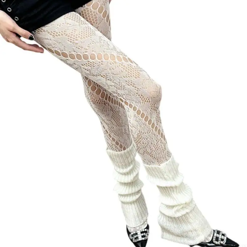 

L5YC Vintage Rose Floral Lace Stockings for Women Aesthetic Hollowed Twill Dots Pattern Mesh Tights Pantyhose Hosiery