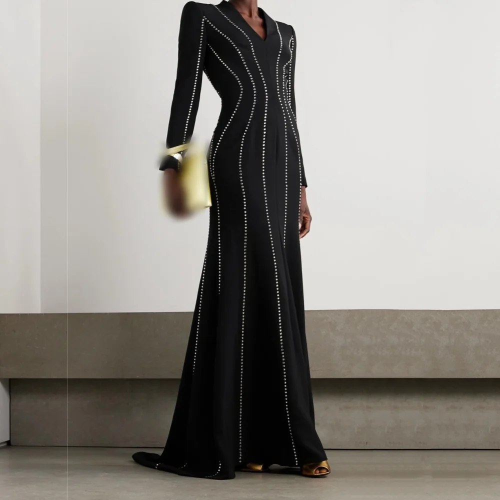 

Customized Glitter Chic V-neck Trumpet Long Dresses Classic Women's Evening Gowns Bespoke Occasion Formal Elegant Party Dress