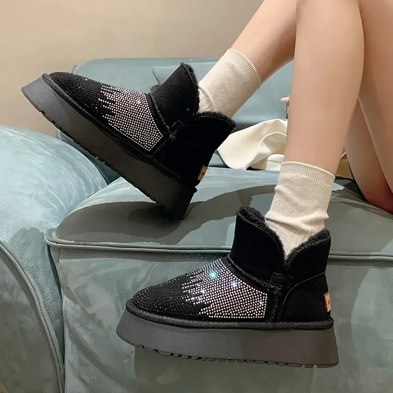 Shoes Female 2023 Brand Slip-on Women\'s Boots Fashion Crystal Daily Boots Women Hot Sale Short Plush Ankle Boots Keep Warm