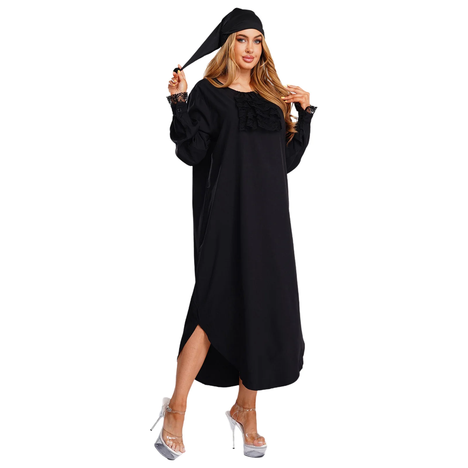 Womens Victorian Nightgown Halloween Christmas Fancy Dress Ball Costume Long Sleeve Lace Trim Night-Robe with Nightcap Sleepwear - view 2