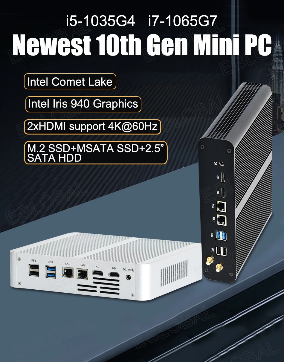 

Eglobal Hot selling V7 Fan Mini PC Intel Core i5 1035G4 i7 1065G7 DDR4 Dual HDMI 15W Powerful Desktop Computer Wifi SIM 2*RJ45