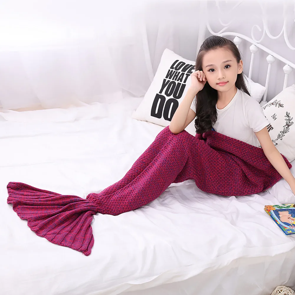 Kid Crochet Mermaid Tail Blanket Super Soft Knitted Children Mermaid Blanket For Sofa Bed Cashmere Feel Girl Warm Soft Blanket