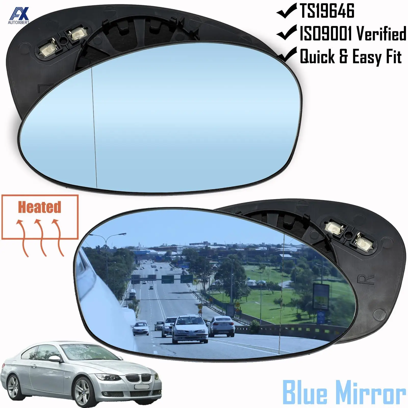 Front Left Right Wing Mirror Glass Heated Door Side Blue Rearview Rear View For BMW E81 E87 E82 E88 2004-13 E46 E90 E93 05-10