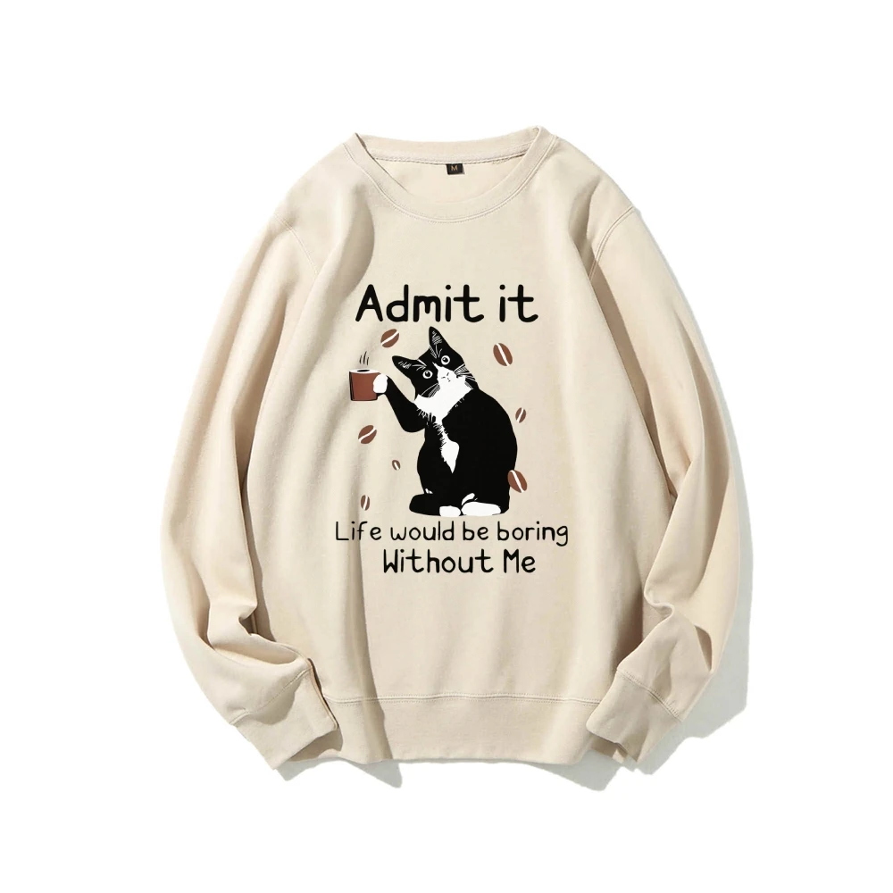 Aesthetic Sweatshirt Long Sleeves Stylish Pullover Y2K Graphic Hoodies Crew Neck Casual Daily Wear Funny Cat Meme Admit It