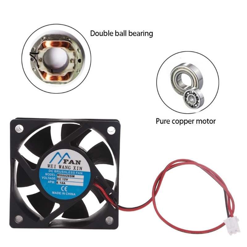 60mm×60mm×20mm DC 12V 2-Pin Cooler Brushless Axial PC CPU Case Cooling Fan 6020