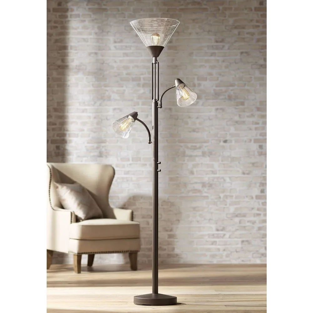 Lampa podłogowa w kształcie drzewa Edison Tall Tiger Bronze Metal Clear Seedy Glass Shade do salonu Czytanie Dom Sypialnia Dom