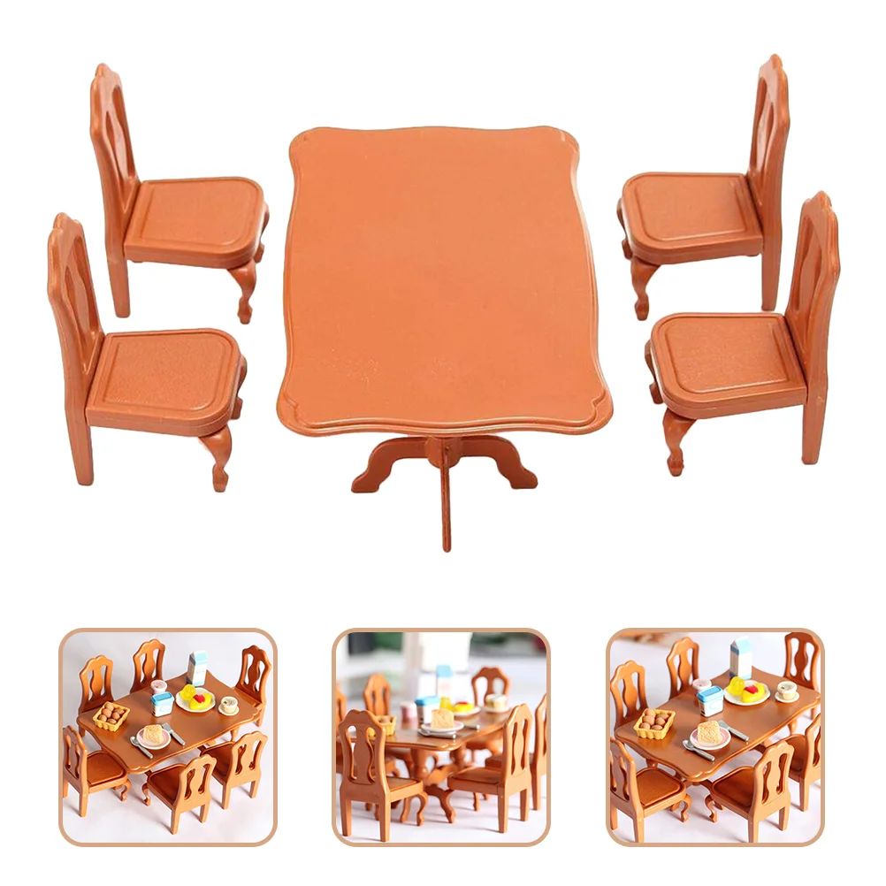 5 Pcs Combination Dining Table and Chairs Accessories Mini Furniture Childrens Toys Miniature Room Plastic