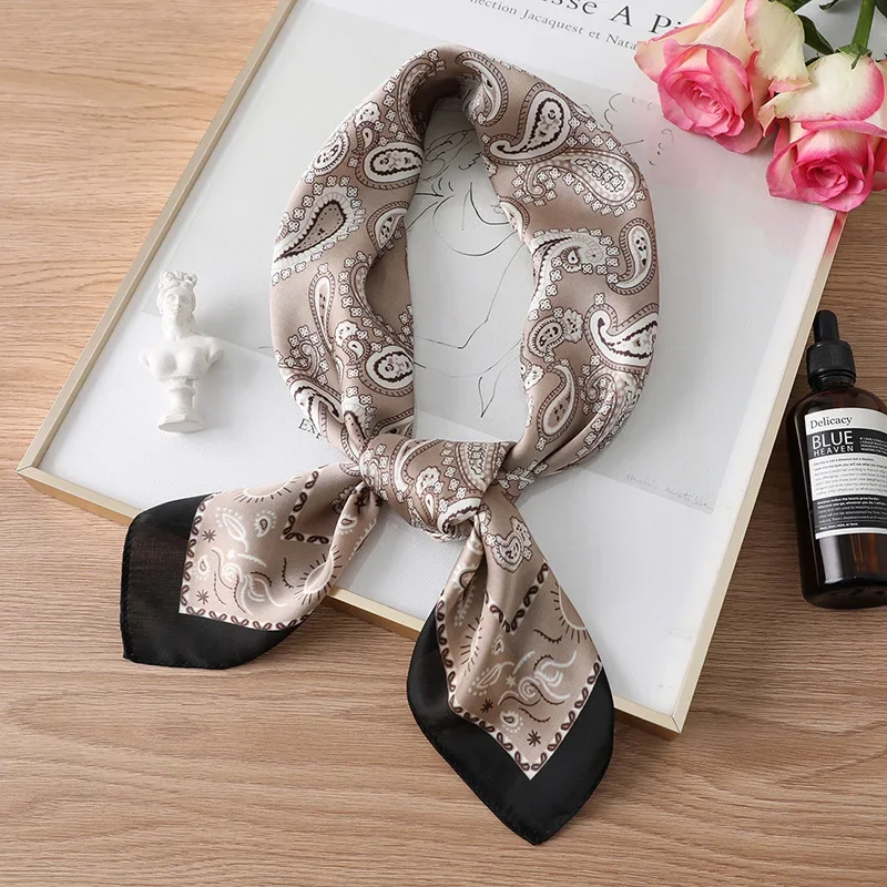 

Luxury Paisley Print Small Square Scarf Simulated Silk Thin Neck Scarf Mature Style Sunscreen Headscarf For Women