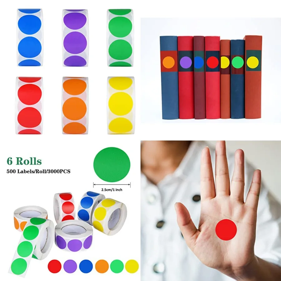 

6 Colors 3000 Pieces Dot Stickers Color Code Circle Stickers for Writing 1 Inch Office Supplies Stationery Ideal for Labeling O