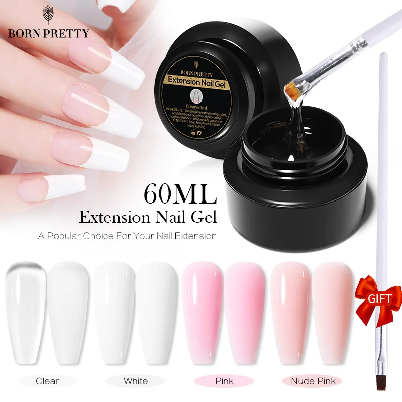 BORN PRETTY 60ml Hard Jelly Extension Nail Rubber Gel White Pink Clear Gel Nail Polish French Nails Camouflage Soak Off Gel