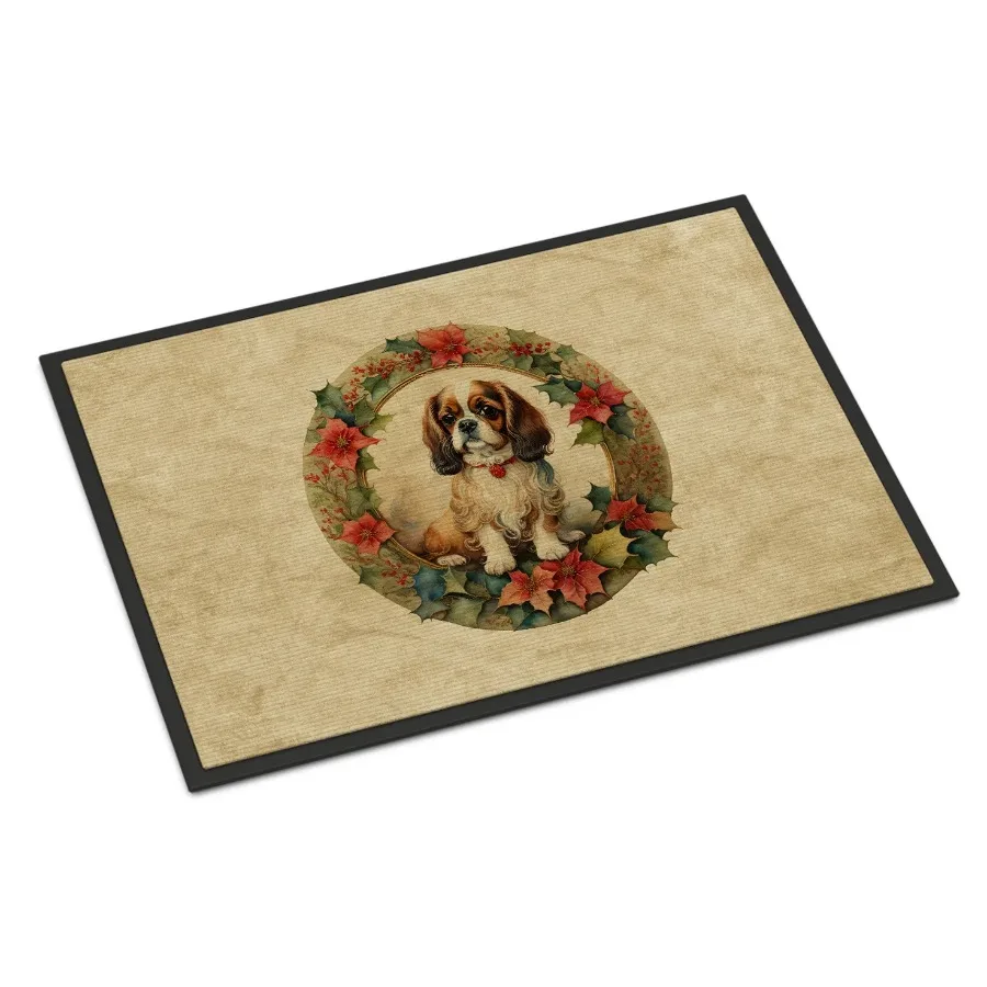 NEW English Toy Spaniel Christmas Flowers Doormat Front Door Mat Indoor Outdoor Rugs for Entryway Non Slip Washable Low Pile 18