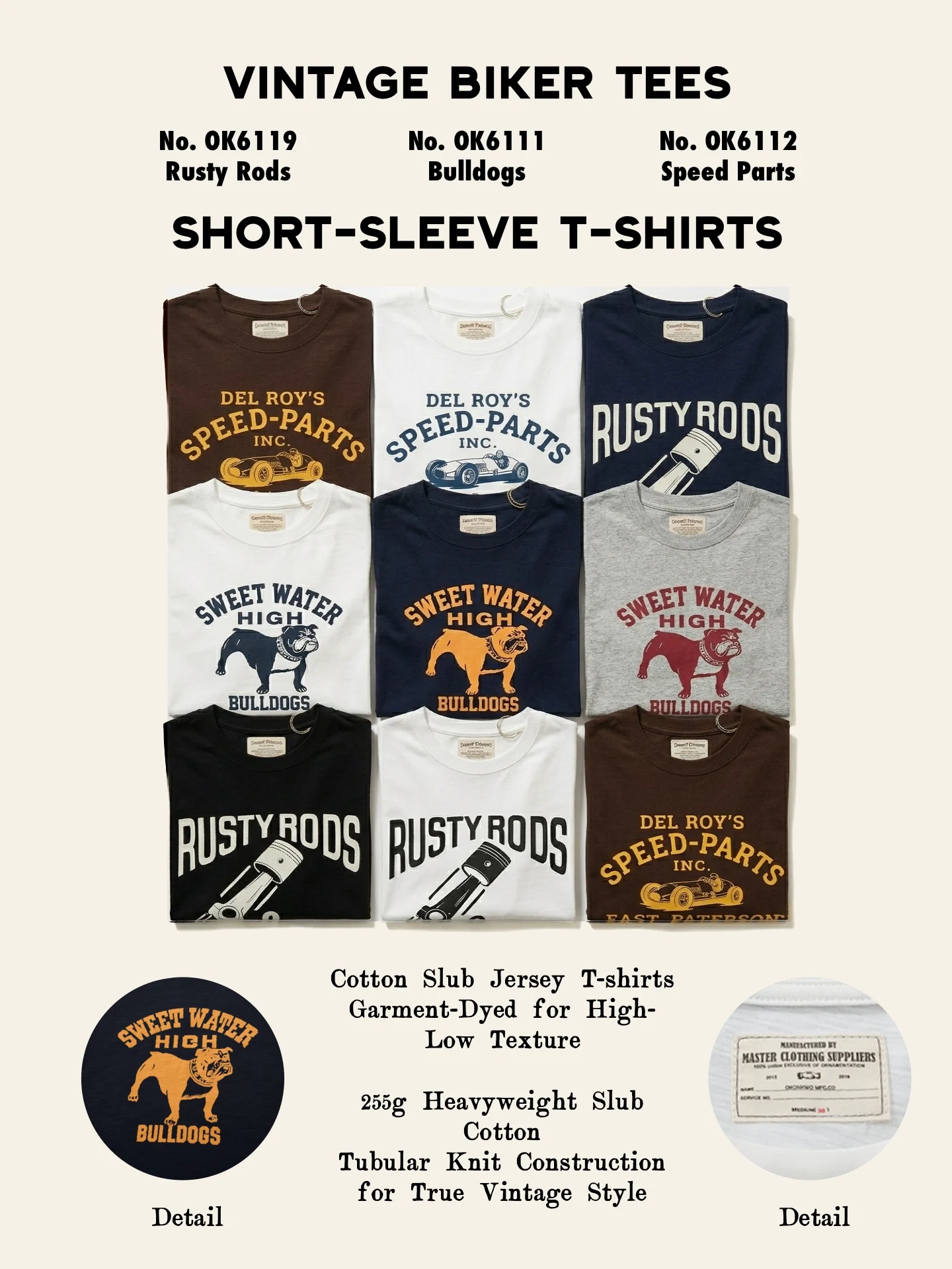 American Retro Cotton T-Shirt Short Sleeve Old Bamboo Stem Cotton Eye Closed Purchase Motorcycle Tee Breathable Comfortable S...