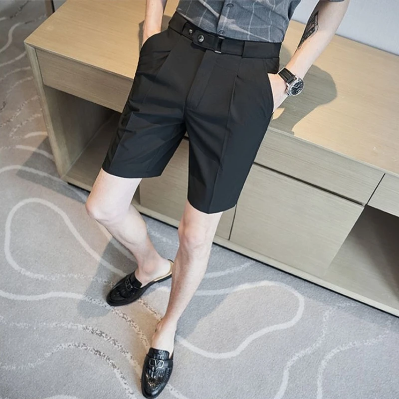 

Men's Lightweight Breathable Suit Shorts Ideal for Hot Summer Days Business Casual Occasions Featuring Knee Length Cut Slim Fit