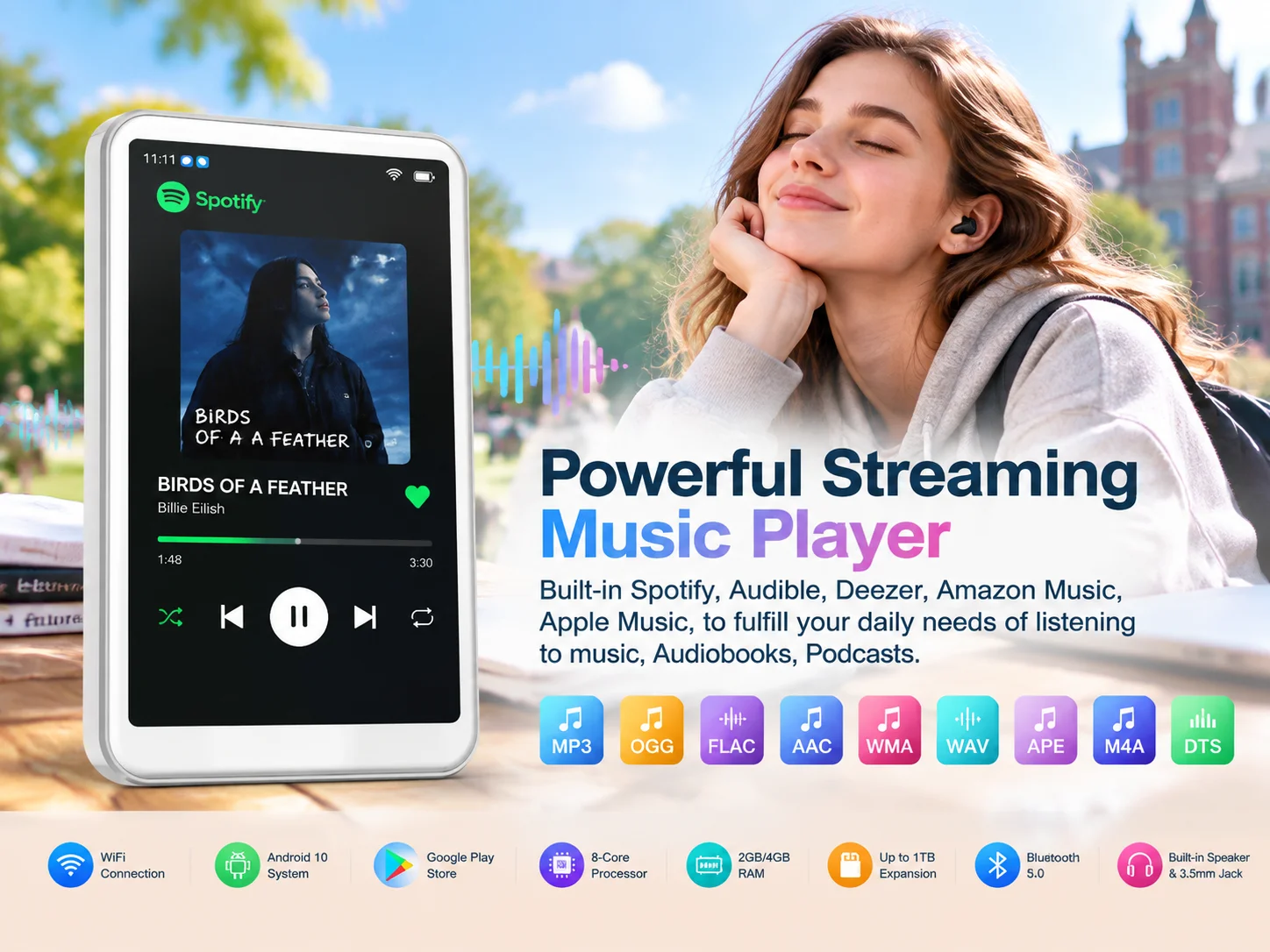 Famue MP3-Player Android 13 mit Bluetooth und WLAN, MP3-MP4-Player mit Spotify, Audible, Pandora, Standalone-/Netzwerkversion – Detail 6