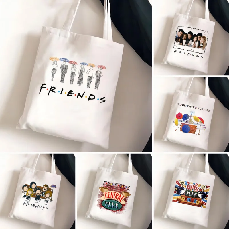 Friends Tv Show Series Pattern Tote Bag Fashionable Canvas Bags Parties Travel and Shopping Machine Washable Student Fans Gifts