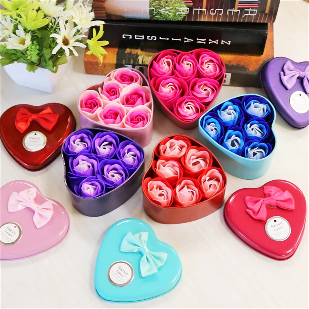 6Pc/Box Rose Soap Flowers Heart-Shaped Gift Box Artificial Flower Valentine's Day Wedding Mother'S Day Gift Holiday Party Decor