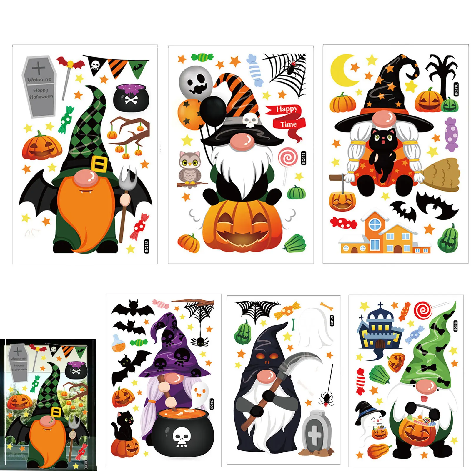 Halloween Witch Bat Window Clings Pumpkin Ghost Witch Bats Gel Window Stickers Decoration Halloween Window Stickers For Kids