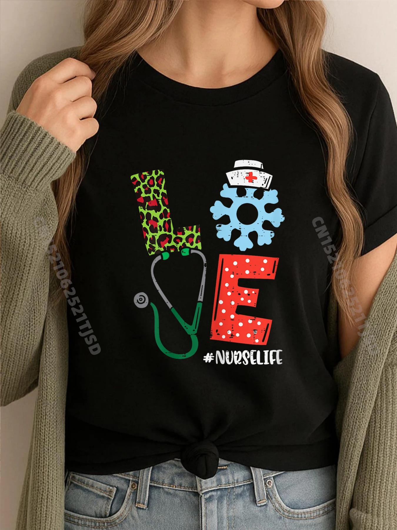 

Любов стетоскоп снежинка медсестра Рождественский скраб Рождественская роскошная футболка женская уличная одежда высокого качества Camisetas Hombre креативная