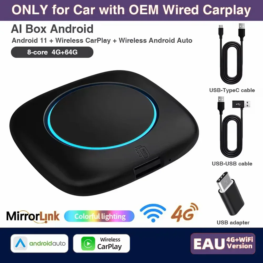 NEW Mini Carplay Wired To Wireless Auto Netflix YouTube Android Ai Box