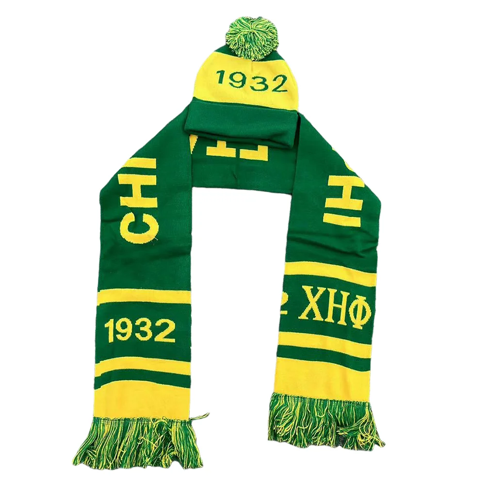 Chi Eta Phi Wool Knitted Women\'s Winter Green yellow Scarf Hat Set 1932 Women\'s Gift