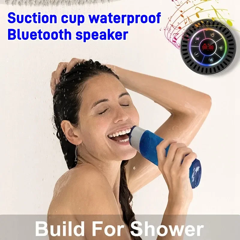 Minialtavoz Bluetooth con Radio FM para baño, Subwoofer portátil con pantalla de tiempo, barra de sonido TWS, resistente al agua IPX7