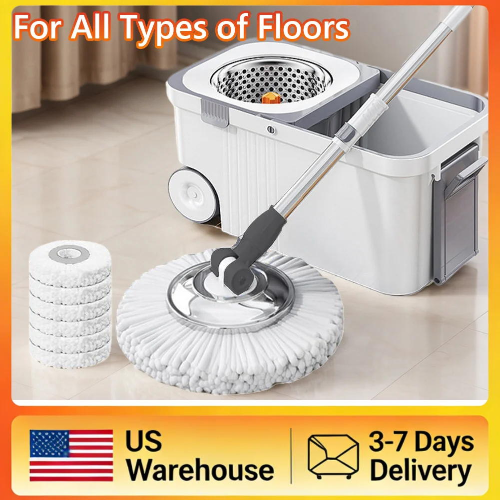 

360 Rotary Floor Mop Microfiber Cleaner with 6 Replacement Heads Automatic Dehydration Bucket Suitable for Hardwood Tile Laminat