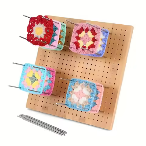 Wooden Crochet Block Plate Handcrafted Bamboo Grid Crochet Knitting Board Reusable Square Knitting Blocking Mat