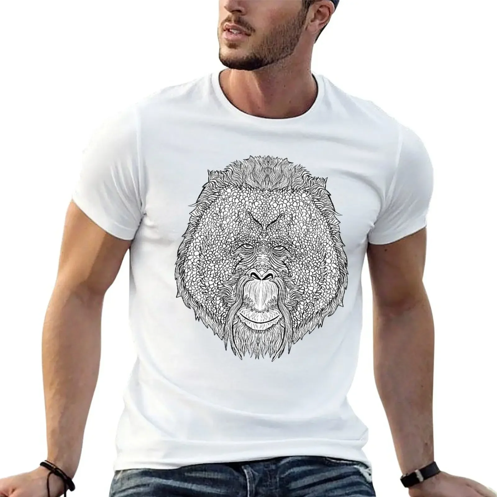 

Orangutan Monkey Tee - Tattoo Art Style Coloring T-Shirt quick-drying tops blacks graphics mens shirts graphic tee