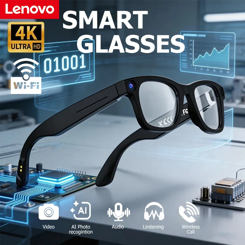 

Lenovo AI G300 Smart Glasses 8MP HD Camera for Video Recording & Voice Call Multi-Function Translation Glasses with Anti-Blue