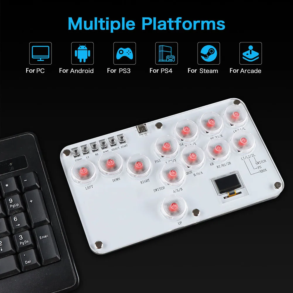 Leverless Controller Fight Sticks 12Keys All-Button Stickless Arcade Stick RGB Keyboard Rims Button for /PS3/for Switch/PC