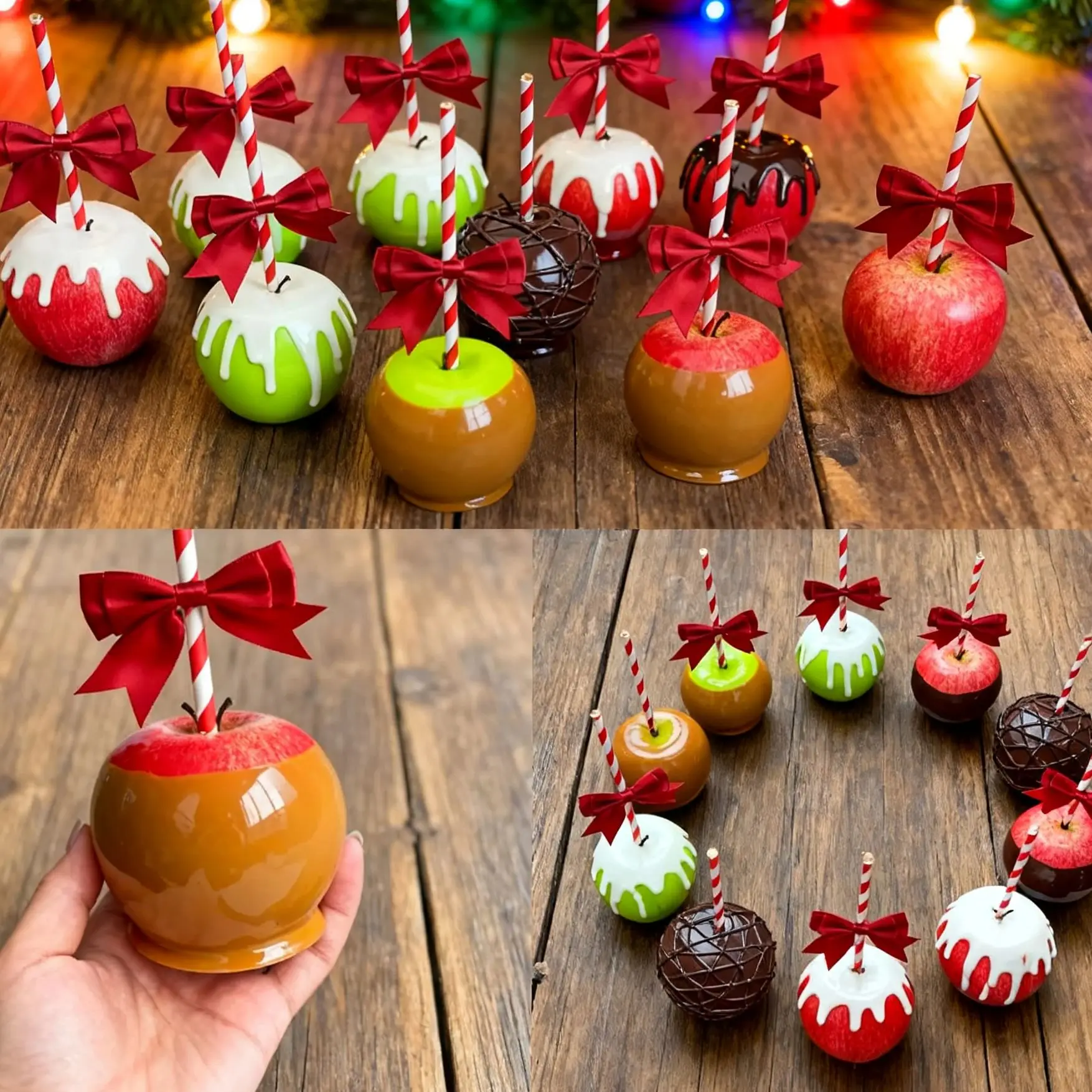

Fake Candy Apples Christmas Decor - Realistic Faux Sweets Winter Tiered Tray - Holiday Home Gift Decoration