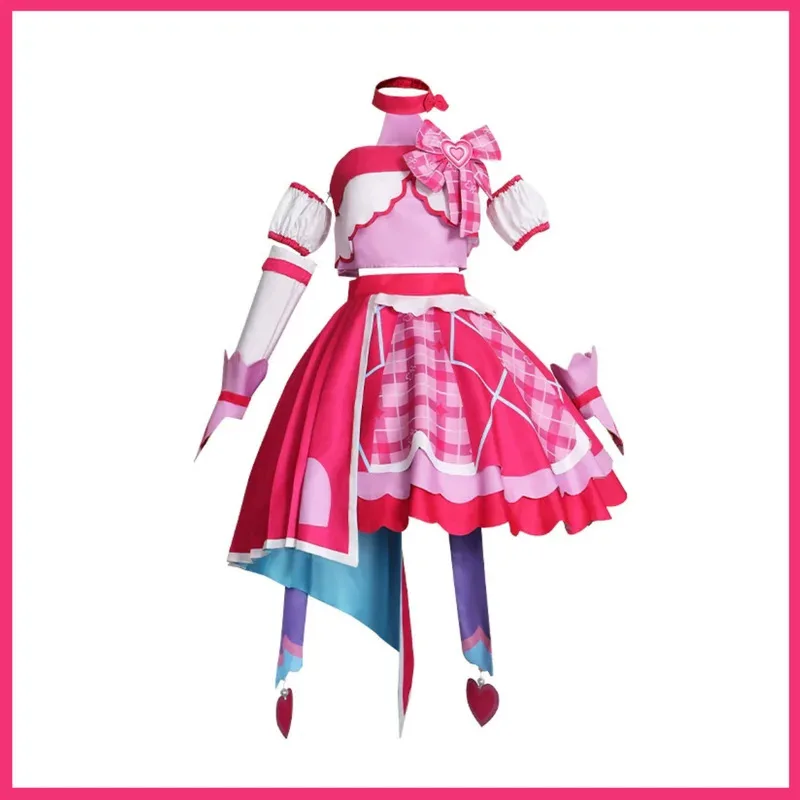 

CyAnime You and Idol Precure Sakura Uta Cosplay Costume Pink Grid Princess Dress Wig Woman Sexy Cute Birthday Party Suit