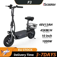 iScooter F3 Electric Scooter 1000W Powerful Motor 45km/h Speed 10 Inch Pneumatic Tires Adult Foldable E-Scooter with Seat