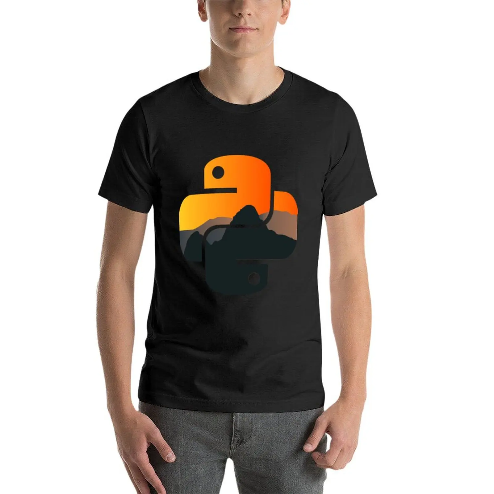 python coding language logo-mountain sunset T-Shirt heavyweights funnys cute clothes aesthetic clothes slim fit t shirts for men