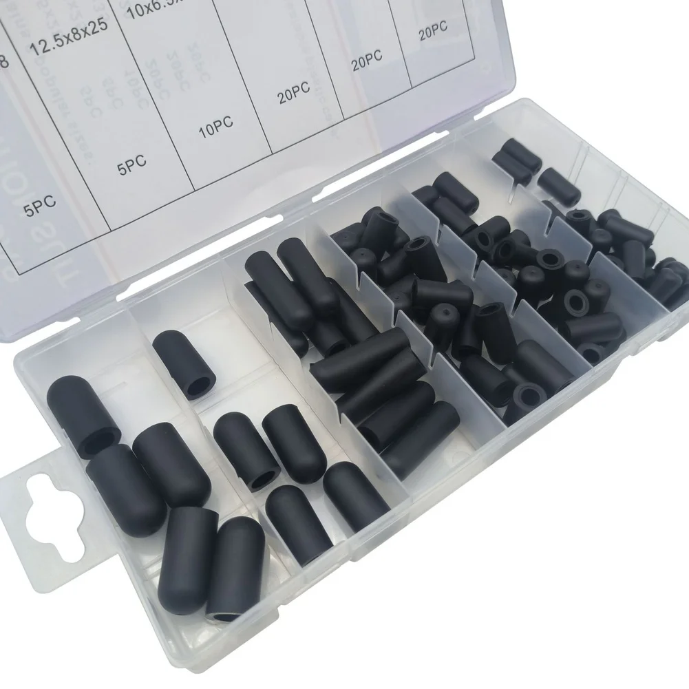 80pc Rubber Dust Cap Set Car Fastener Clip Kit Vacuum Assortment Black Protective Seal For Carburetor Valve Protection ﻿
