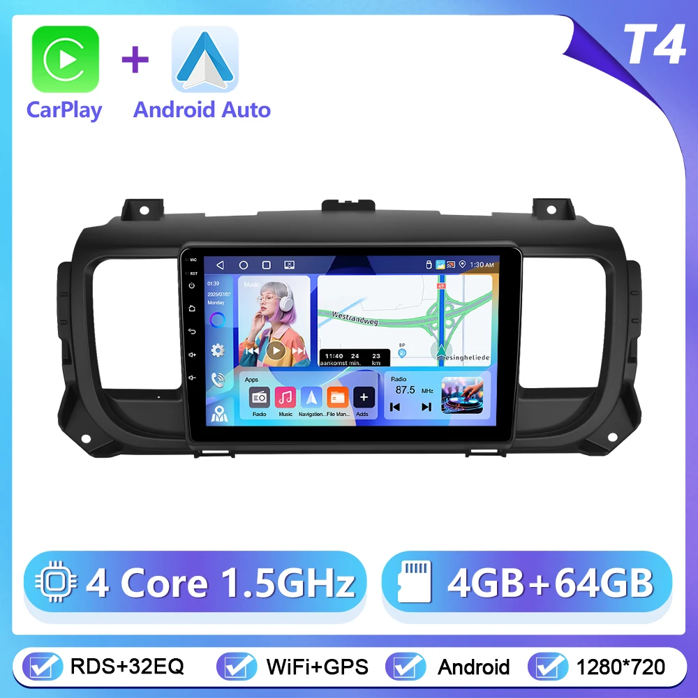 Podofo 9 inch autoradio voor Citroen Jumpy 3/Peugeot Expert/Toyota Proace 2016 draadloze CarPlay Android Auto WiFi GPS stereo