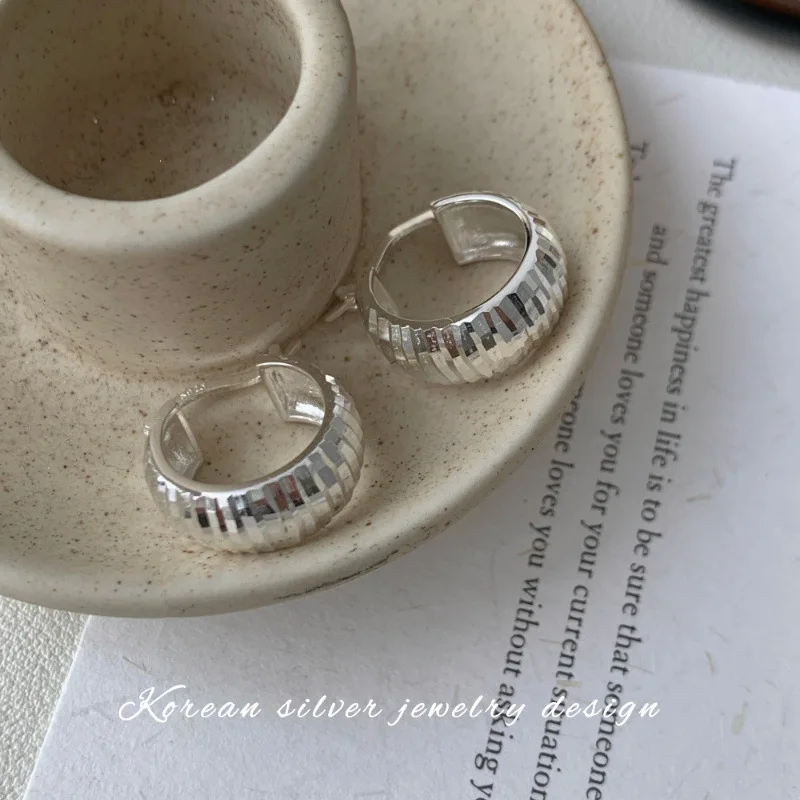 CHOZON S925 Solid Silver Engraved Hoop Earrings Korean Vintage Wholesale Dainty Jewelry for Women