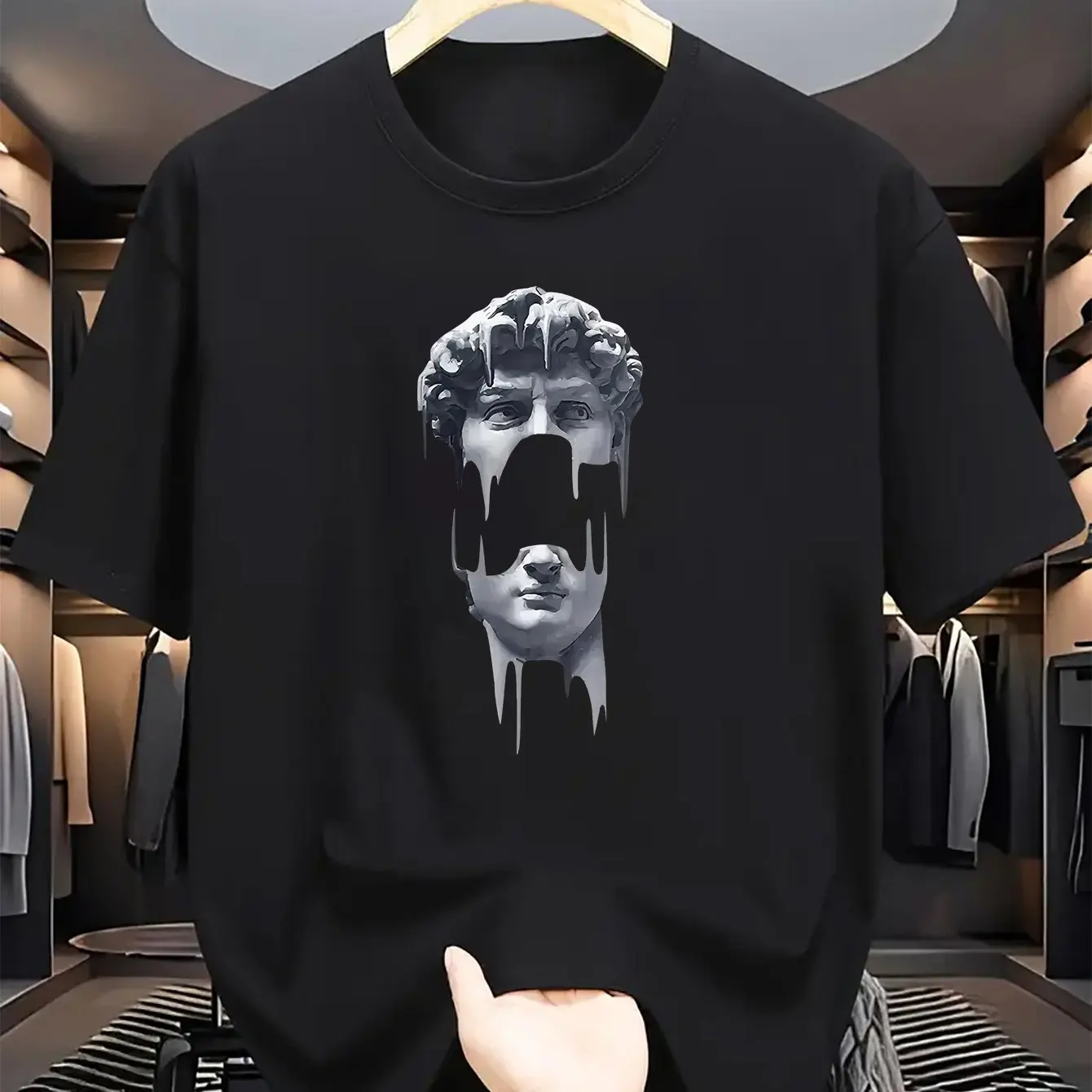 

2025 new Artistic stone statue trendy pattern printed design men's casual and comfortable short-sleeved T-shirt