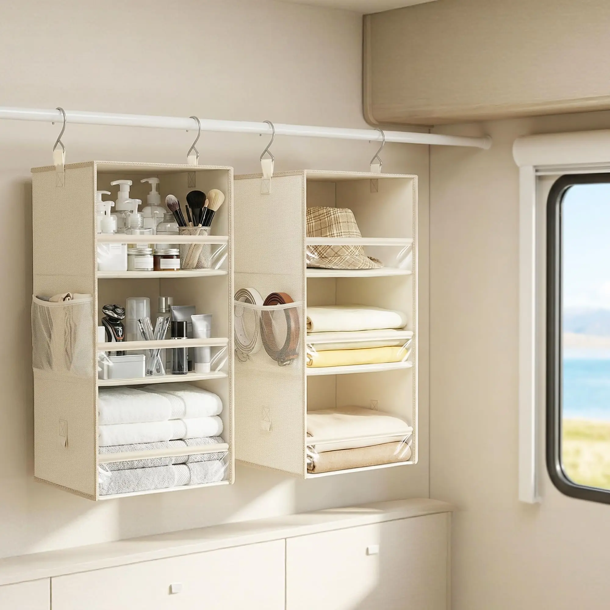 Hanging Closet Organizer and Storage, Collapsible Hanging Shelves Wardrobe Organization for College Dorm Room, Nursery