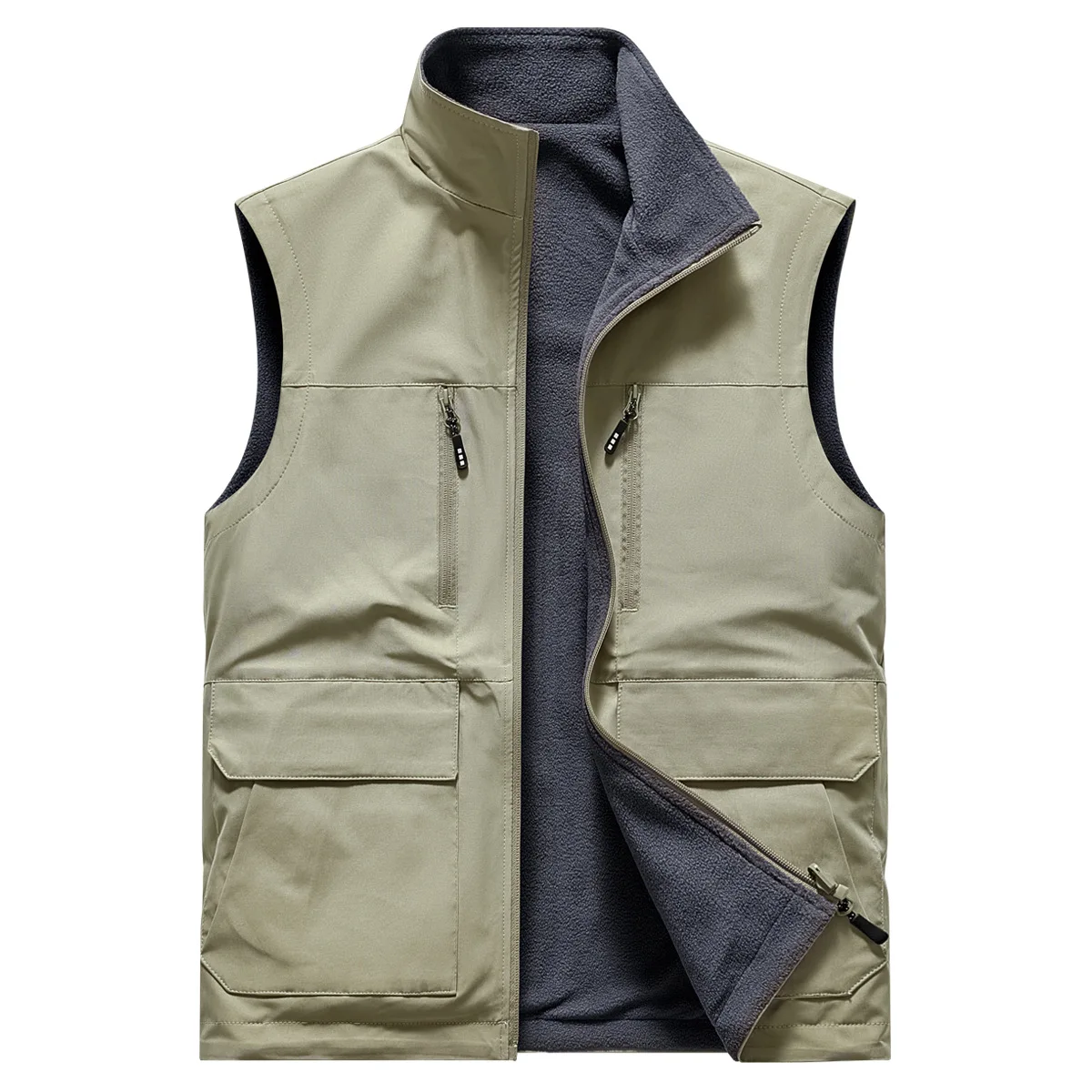 Autumn Winter Fleece Vests Men Double Sided Vests Fashion Casual Sleeveless Jacket Male Fishing Hiking Vest
