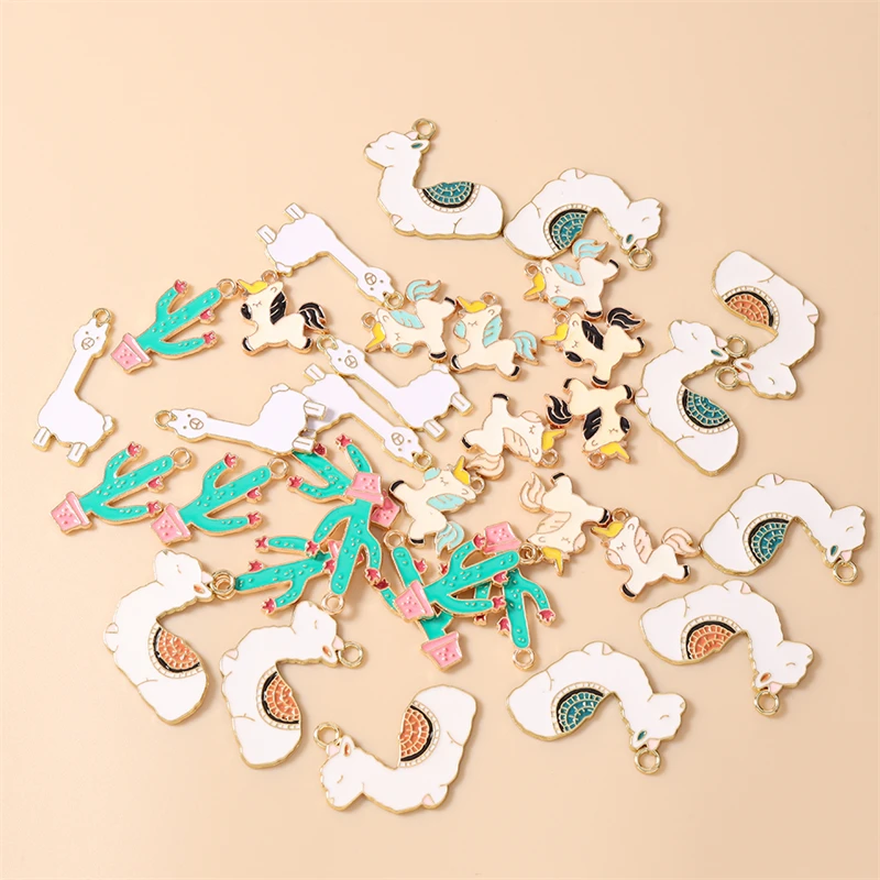 20 Stück Gemischte Niedliche Pflanzen- und Kaktus-Anhänger, Emaille-Tierfiguren Alpaka und Pferd für Schmuckherstellung, Halsketten, Ohrringe, DIY-Zubehör – Detail 3