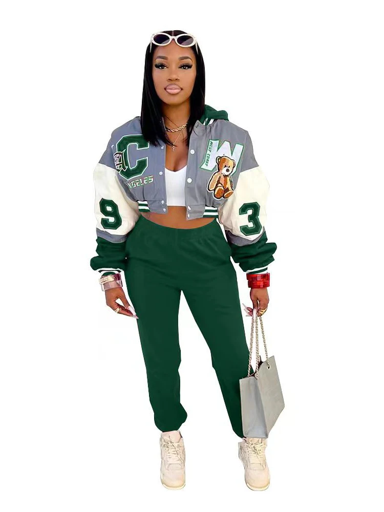 African Clothes Women 2 Piece Set Bomber Jacket And Pants Suits Fashion New Print Patchwork Casual Sporty African Tracksuit Set